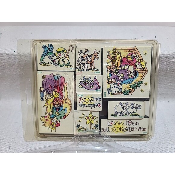 LOT Of 2 Rubber Stamp Sets Christmas Halloween Party Nativity 19 Stamps Total - Picture 3 of 8